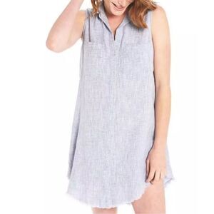 Bella Dahl Band Collar Distressed Short Sleeve Women's Lightweight Dress Large